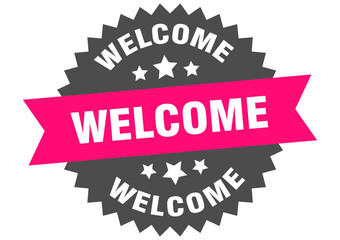welcome. welcome round pink label isolated on transparent background