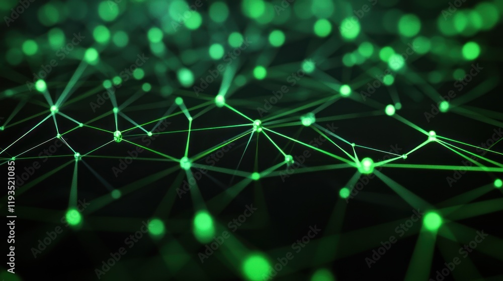 Poster abstract green network plexus: interconnected nodes and lines digital technology background
