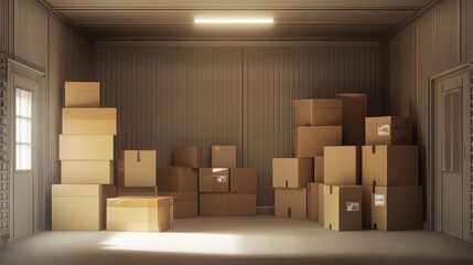Cardboard Boxes Stacked Inside a Storage Room