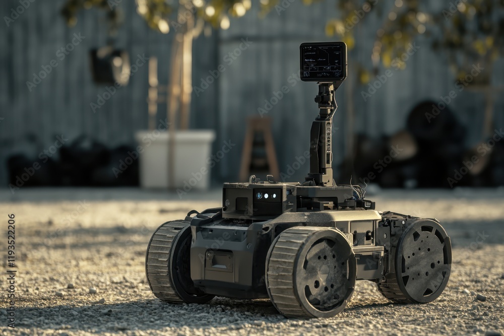 Poster advanced robotic vehicle exploring outdoor terrain at a technology demonstration event