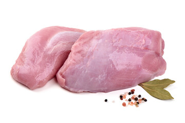 Raw Turkey fillet, isolated on a white background.