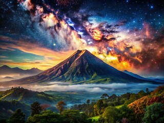 Impressionist Watercolor Night Volcano Guatemala - Asymmetrical Composition