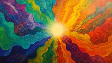 Vibrant portrayal of Cartesian dualism opposing abstract shape merging into philosophical light