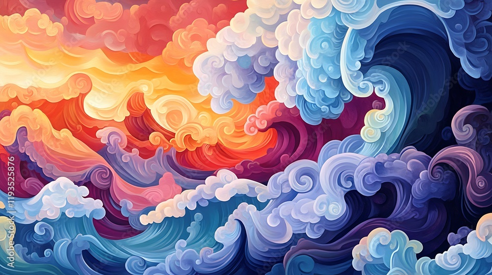 Poster abstract colorful waves and clouds artistic rendering