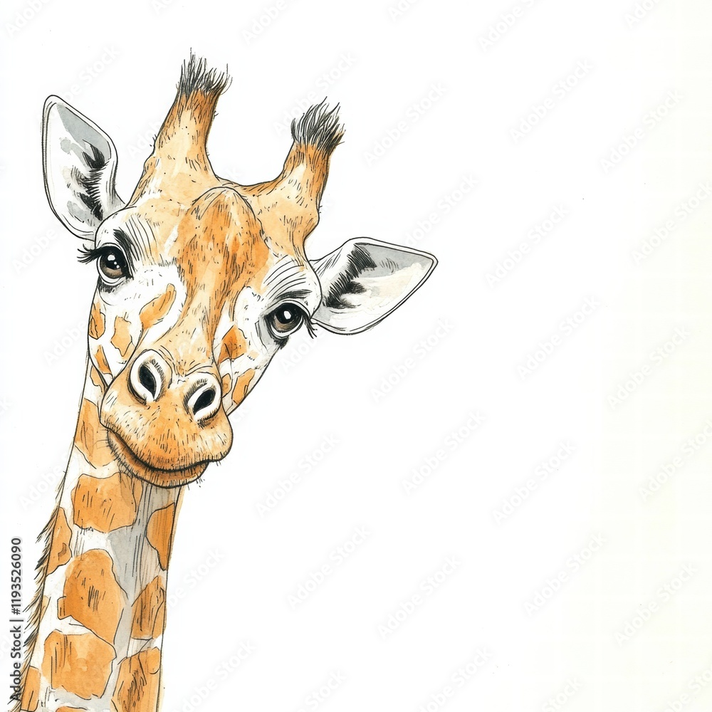 Fototapete Giraffe portrait showcasing unique features in a minimalist style with focus on expression and character. Generative AI