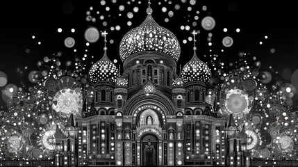 Fototapeta premium Orthodox Church of the particles. The Church is made up of dots and circles.