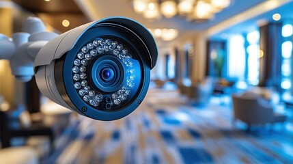 Fototapeta premium Security Camera Monitors Luxurious Hotel Lobby Area