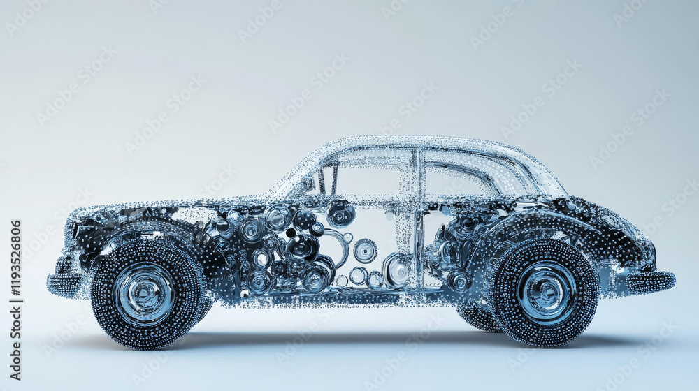 Poster the car of the particles. the crossover consists of circles and points. vector illustration