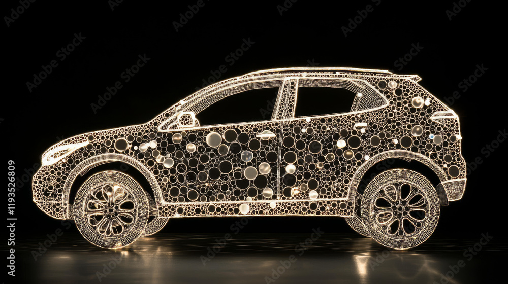 Poster the car of the particles. the crossover consists of circles and points. vector illustration