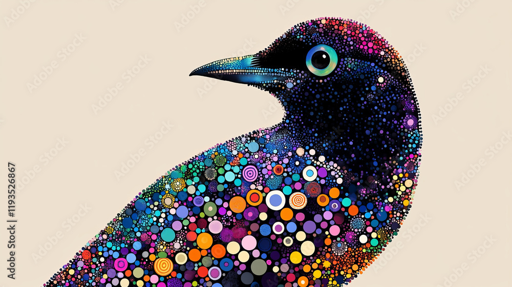 Poster magpie of particles. the magpie consists of circles and points. vector illustration