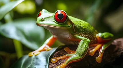 Fototapeta premium Red Eyed Tree Frog Perched On A Branch