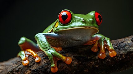 Fototapeta premium Red Eyed Tree Frog Perched On A Branch