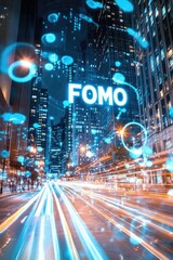Fototapeta premium Urban fomo concept with motion blur city lights in futuristic metropolis