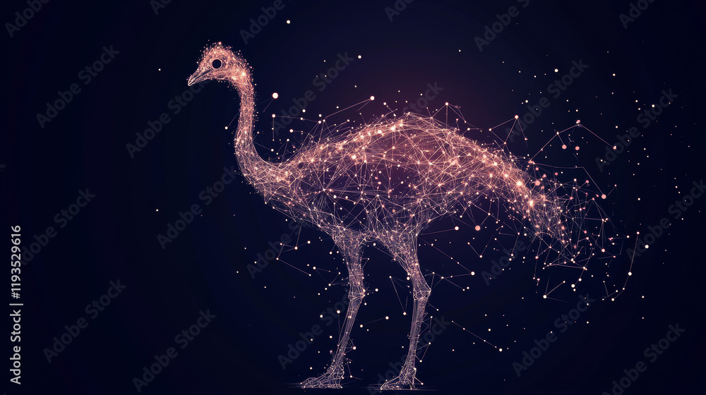 Poster the ostrich consists of points, lines and triangles. the polygon shape in the form of a silhouette o