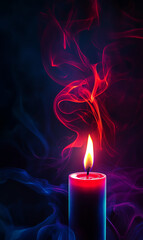A mesmerizing candle emits vibrant flames and colorful smoke, creating a soothing atmosphere perfect for relaxation.