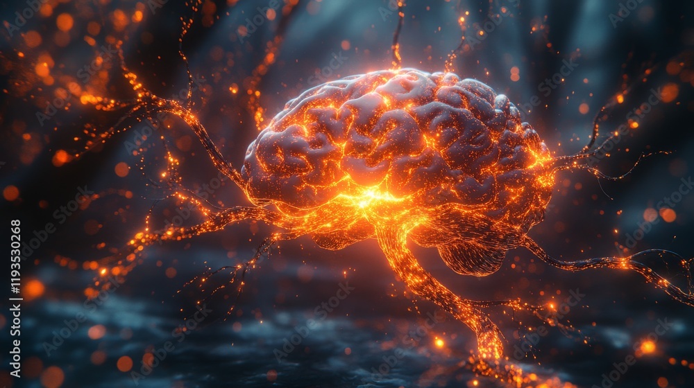 Poster Brain linked to bright circuits in a tech landscape exploring neural interactions