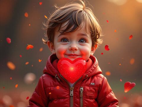 El Ni&ntilde;o Tiene Un Coraz&oacute;n Rojo Brillante Que Late Fuerte Y Le Da Energ&iacute;a Para Jugar Sin Parar Todos Los D&iacute;as. 00001