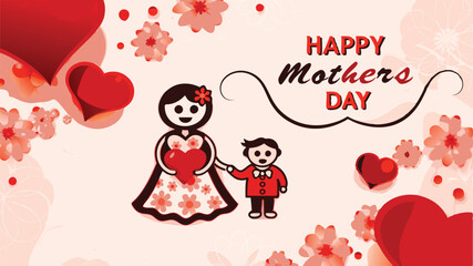 Mother day card flower vector with mom & sons
