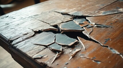Severely Damaged Antique Wooden Tabletop