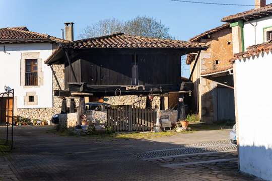 Asturian granary. Construction designed to keep food away from the humidity of Asturias, Spain.