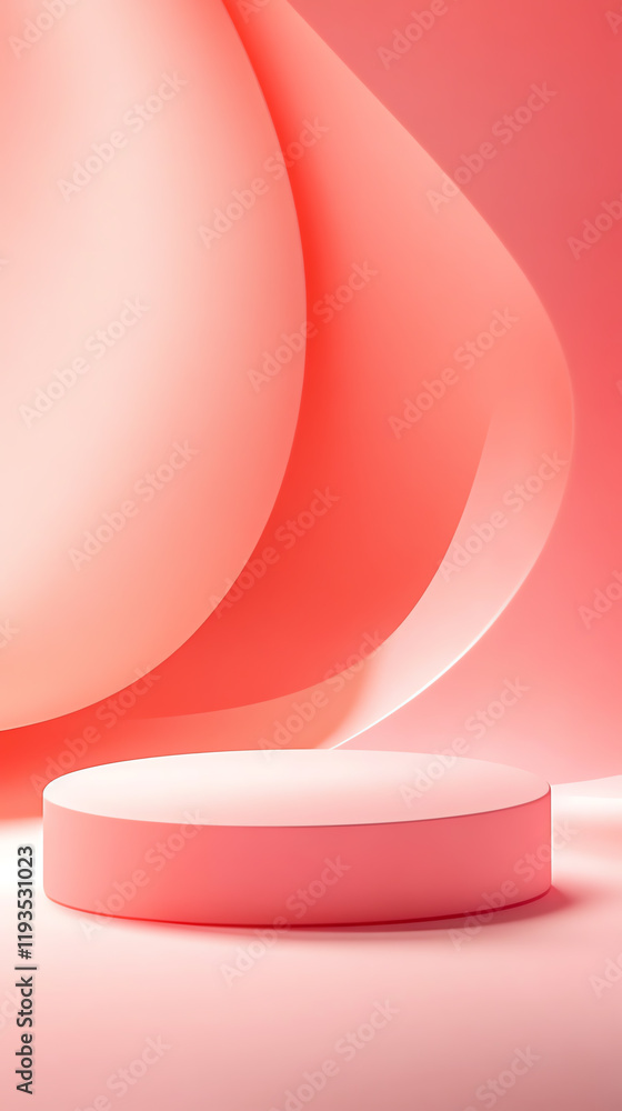 Aufkleber a minimalistic pink backdrop featuring a circular platform and flowing forms, perfect for product sh