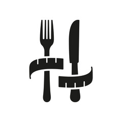 Cutlery With Measuring Tape, Diet And Weight Management Concept. Wellness And Nutrition Designs. Health, Fitness, Weight Control. Isolated Vector Illustration