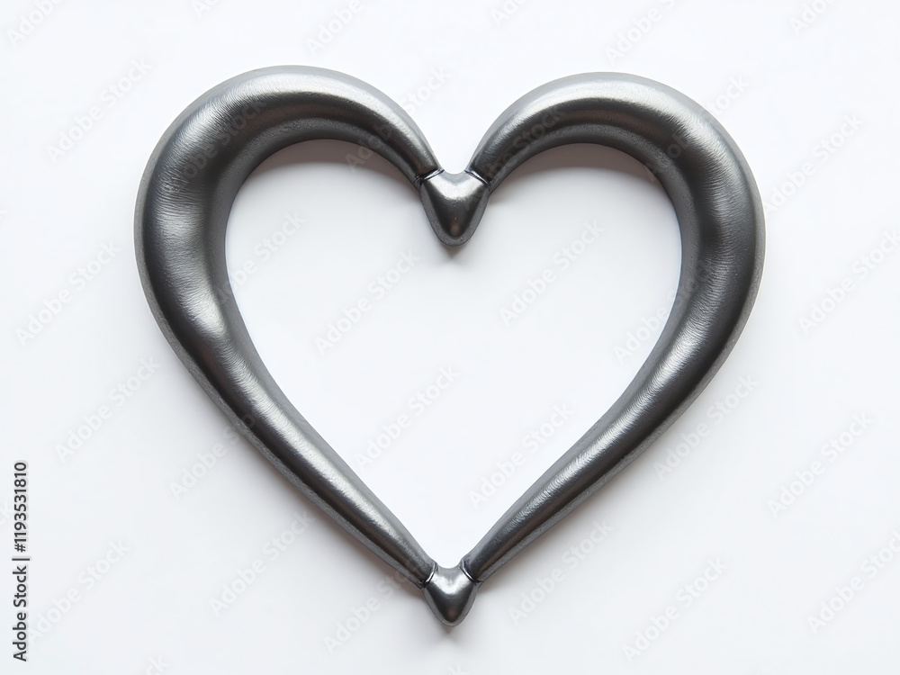Aufkleber image of gray liquid metal in the shape of a heart on a white background for use as copy space. 0000