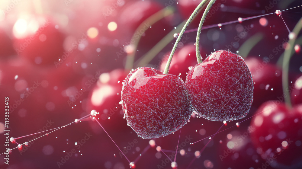 Poster cherry from the particles. cherry consists of circles and points. vector illustration.