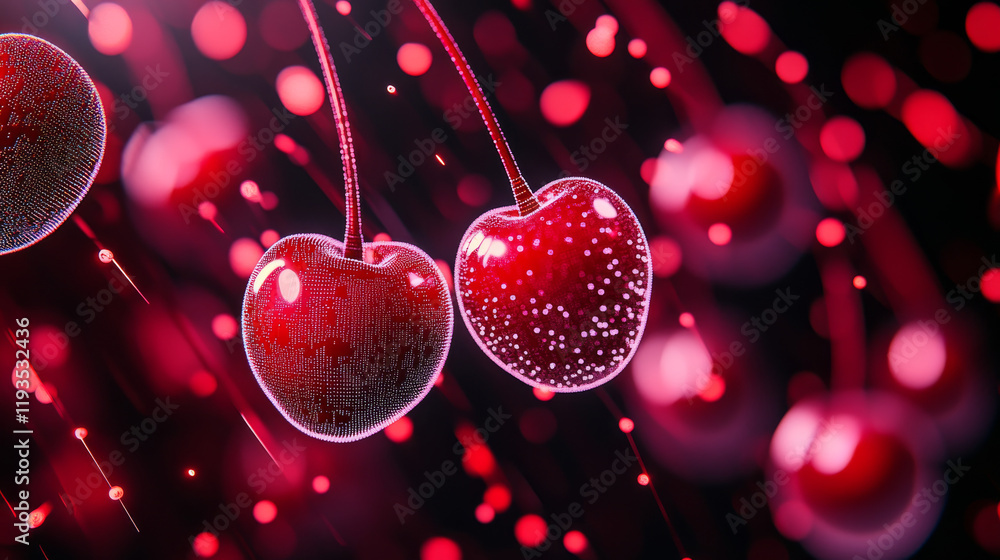 Poster cherry from the particles. cherry consists of circles and points. vector illustration.