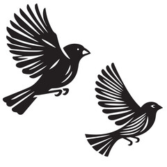 Obraz premium A minimalist, beautiful linocut illustration of a flying Grosbeak bird in silhouette. This black vector artwork captures the elegant form and graceful movement of the bird.