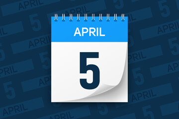 Calendar page with date April 5 vector illustration background