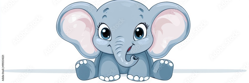 Poster cute and playful elephant character sitting with a cheerful expression, perfect for childrens illust