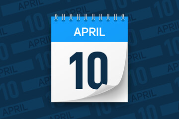 Calendar page with date April 10 vector illustration background