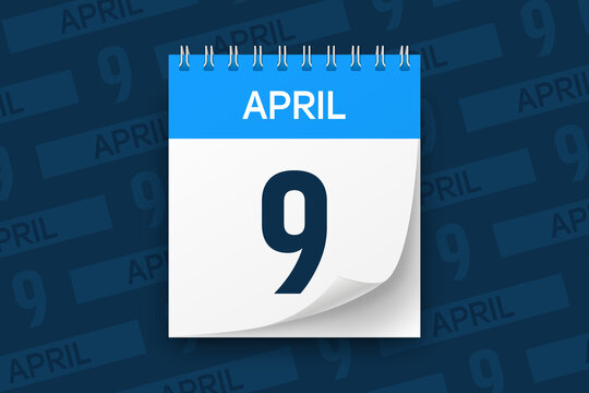 Calendar page with date April 9 vector illustration background