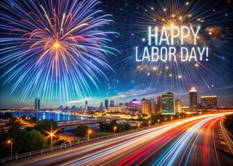 Labor Day Long Exposure Star Trails: Festive Night Sky Background with Text Space