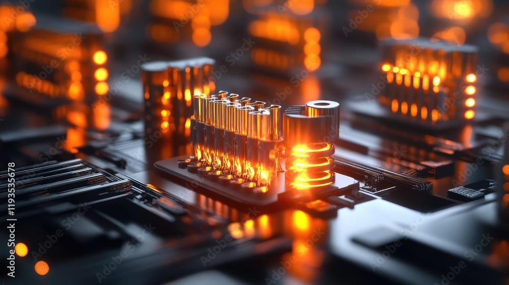 Poster concept of quantum energy solutions, with quantum circuits designed to reduce energy loss in data ce