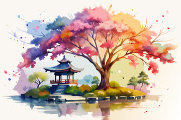 japanese garden with cherry blossoms