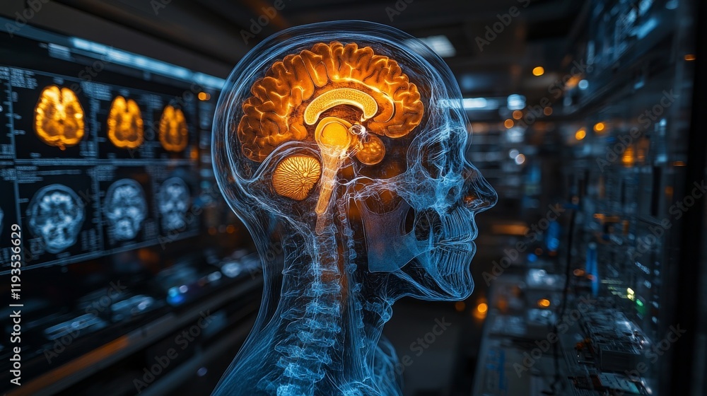 Poster high-resolution advanced mri scan highlighting brain structure and function in a clinical setting