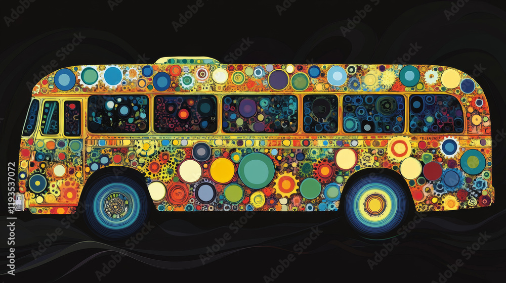 Poster the bus from the particles. the bus consists of circles and points. vector illustration.