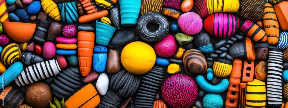Poster a vibrant collection of colorful abstract shapes and patterns arranged artfully for a visually stimu