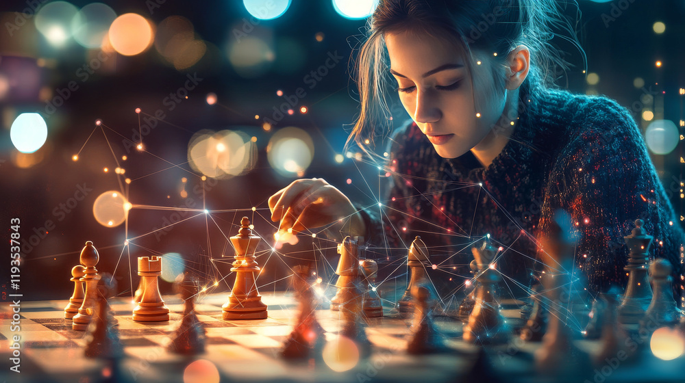 Poster hologram chess. chess made of polygons, triangles, dots, and lines. low-poly chess structure of conn