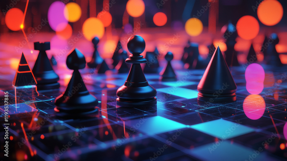 Poster hologram chess. chess made of polygons, triangles, dots, and lines. low-poly chess structure of conn