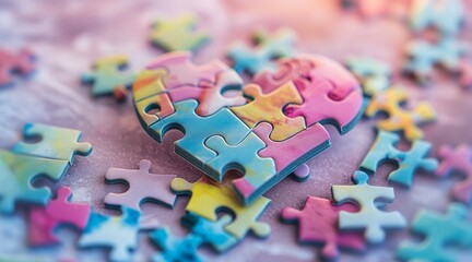 Heart-Shaped Puzzle Pieces Assembling Symbol of Love and Connection