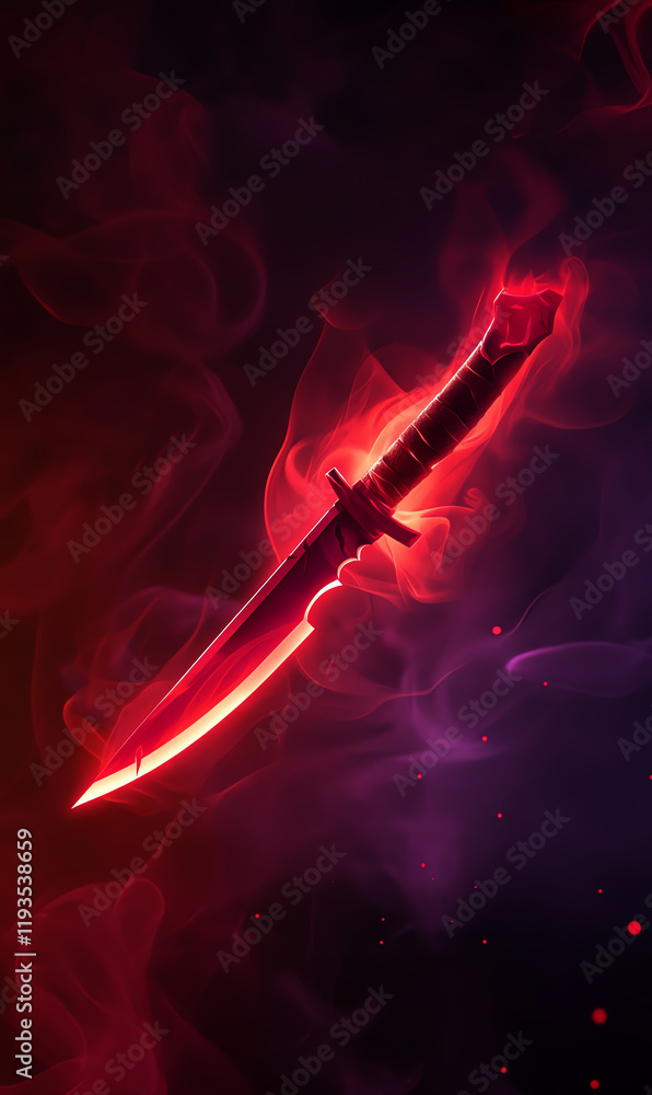 Poster a striking red dagger emerges from swirling smoke, creating a dramatic and captivating visual effect