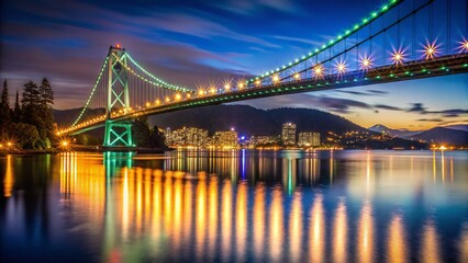 Fototapeta premium Lions Gate Bridge Night View, Vancouver Cityscape, Dramatic Night Photography