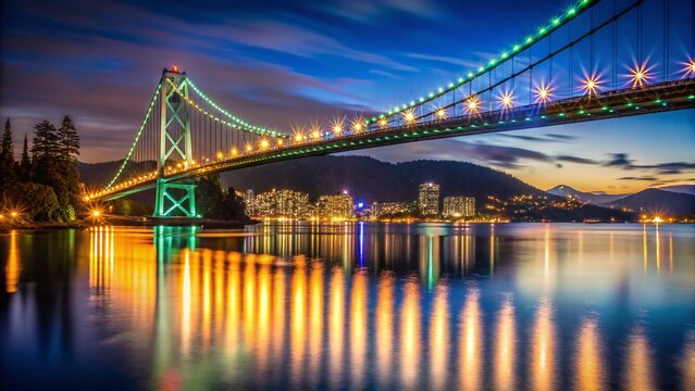 Lions Gate Bridge Night View, Vancouver Cityscape, Dramatic Night Photography