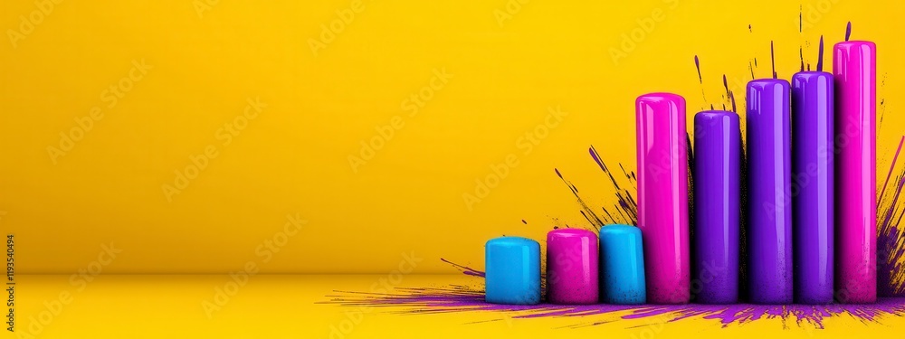 Poster vibrant bar graph illustration with colorful spikes and splashes representing growth and data analys
