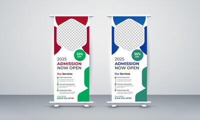 Back to school admission study college education kids promotion roll up banner.