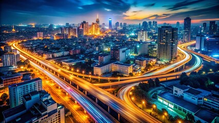 Fototapeta premium Long Exposure City Lights Blurred High Angle Viewpoint Night Photography