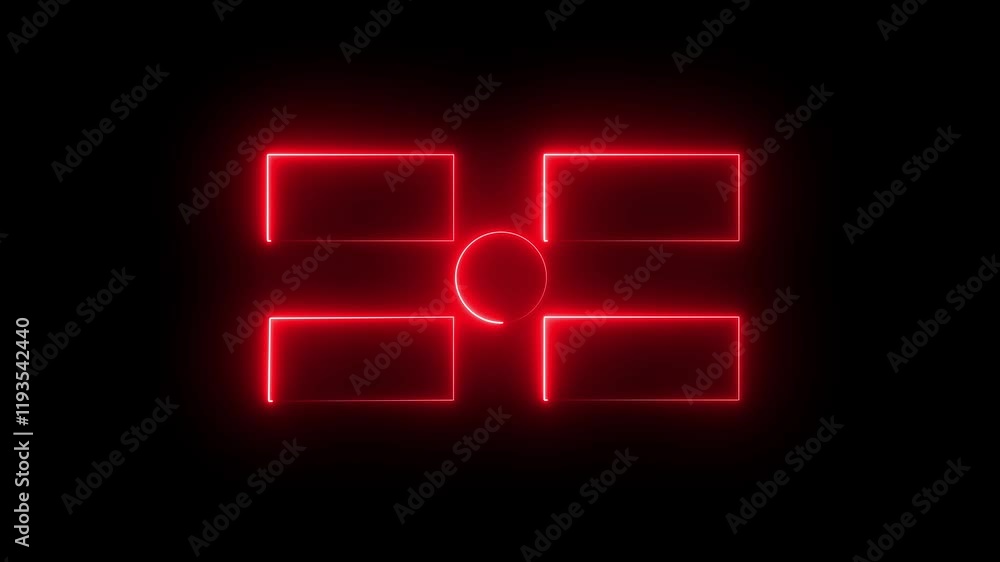 Poster rectangle and circle shape blank area colorful neon animation on black background. red neon end scre